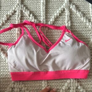 Nike Pink and White Sports Bra with Crisscross Straps